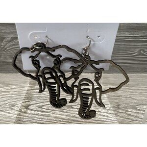Elephant Head Large Dangle Earrings Lightweight Wood Laser Cut 2.2” Unique